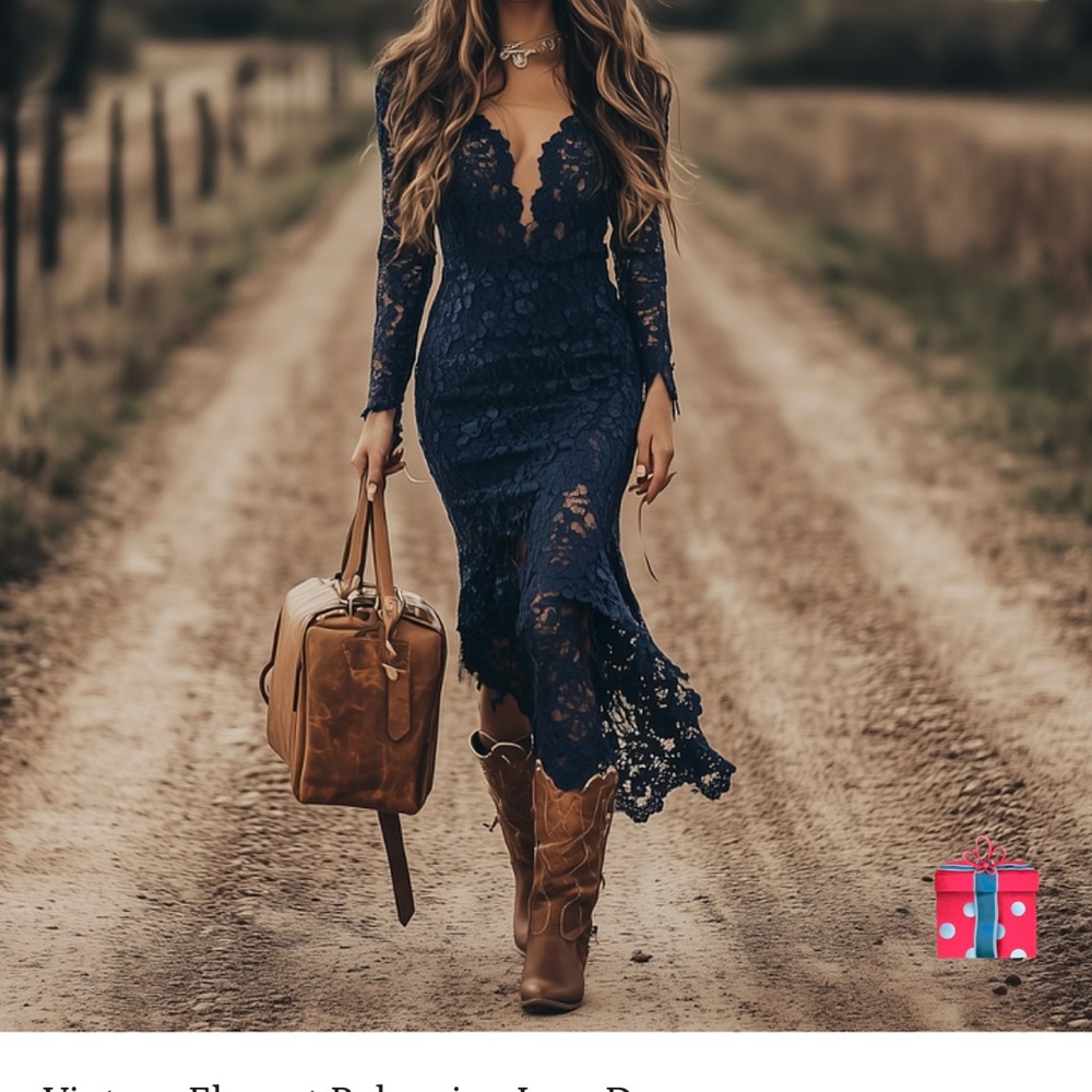 Elegant Navy Lace Dress